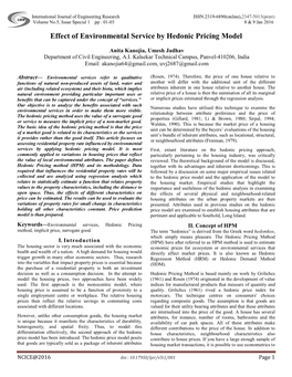 Effect of Environmental Service by Hedonic Pricing Model