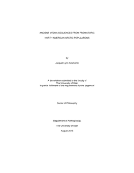 Ancient Mtdna Sequences from Prehistoric North
