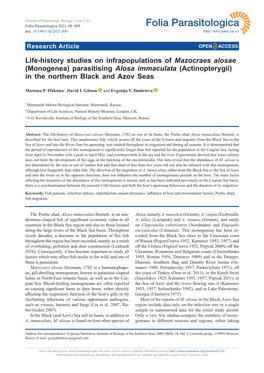 Life-History Studies on Infrapopulations of Mazocraes Alosae (Monogenea) Parasitising Alosa Immaculata (Actinopterygii) in the Northern Black and Azov Seas