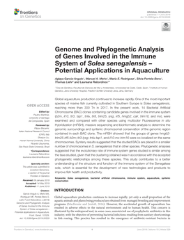 Genome and Phylogenetic Analysis of Genes Involved in the Immune System of Solea Senegalensis – Potential Applications in Aquaculture