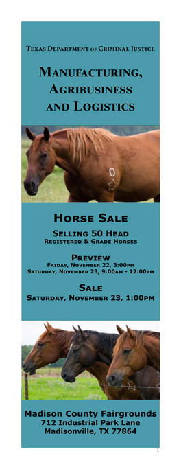 Horse Sale Catalog, Saturday, November 23, 1:00 P.M