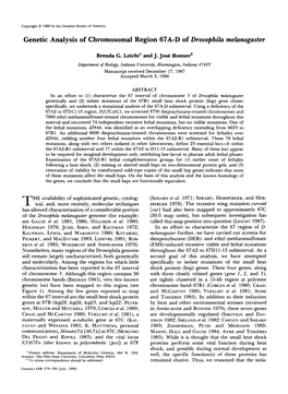 Genetic Analysis of Chromosomal Region 67A-D of Drosophila Melanogaster