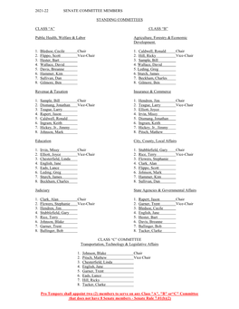 AR Senate 2021 Committee Roster