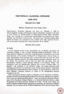 TIRUVENKATA RAJENDRA SESWDRI (1900-1975) Elected Fonoio 1942