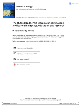 The Oxford Dodo. Part 2: from Curiosity to Icon and Its Role in Displays, Education and Research