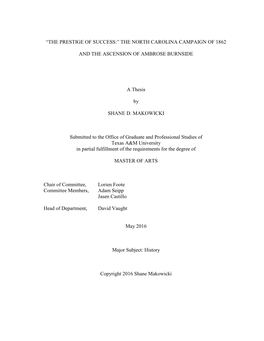 “The Prestige of Success:” the North Carolina Campaign of 1862