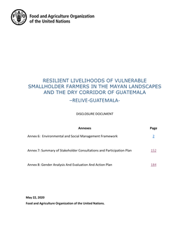 Resilient Livelihoods of Vulnerable Smallholder Farmers in the Mayan Landscapes and the Dry Corridor of Guatemala –Relive-Guatemala