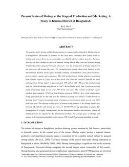 Present Status of Shrimp at the Stage of Production and Marketing: a Study in Khulna District of Bangladesh