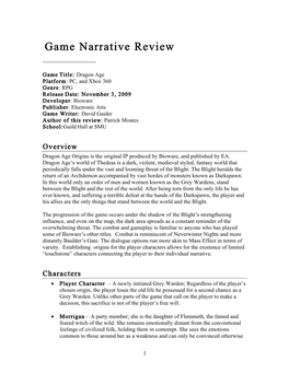 Game Narrative Review