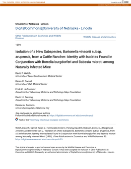 Isolation of a New Subspecies, Bartonella Vinsonii Subsp