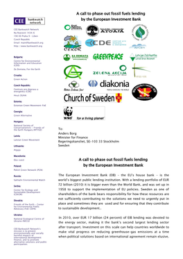 A Call to Phase out Fossil Fuels Lending by the European Investment Bank a Call to Phase out Fossil Fuels Lending by the Europea