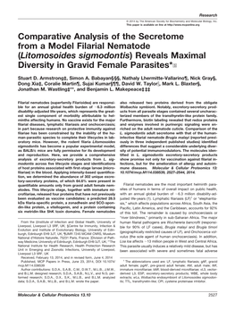 Litomosoides Sigmodontis) Reveals Maximal Diversity in Gravid Female Parasites*□S