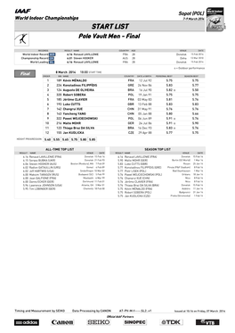 START LIST Pole Vault Men - Final