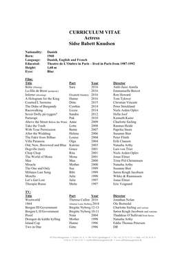 CURRICULUM VITAE Actress Sidse Babett Knudsen
