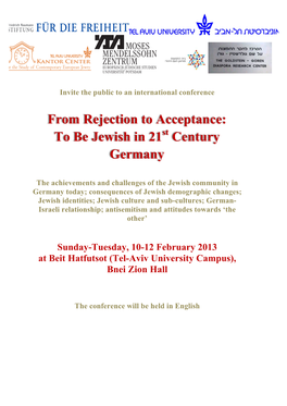 From Rejection to Acceptance: to Be Jewish in 21 Century Germany