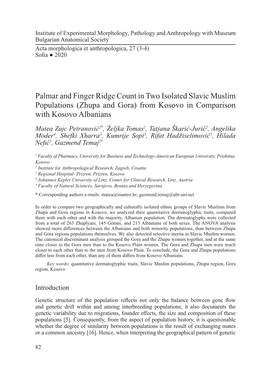 Palmar and Finger Ridge Count in Two Isolated Slavic Muslim