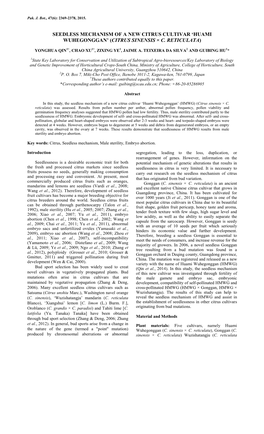 Seedless Mechanism of a New Citrus Cultivar 'Huami Wuhegonggan' (Citrus Sinensis × C. Reticulata)