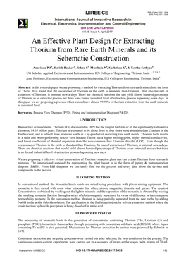 An Effective Plant Design for Extracting Thorium from Rare Earth Minerals and Its Schematic Construction