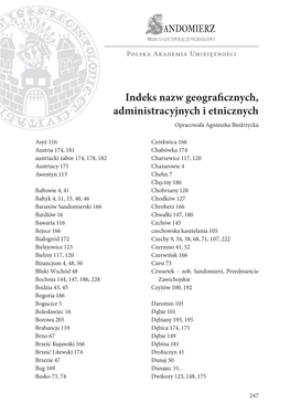 Indeks Nazw Geograficznych, Administracyjnych I Etnicznych Opracowała Agnieszka Biedrzycka