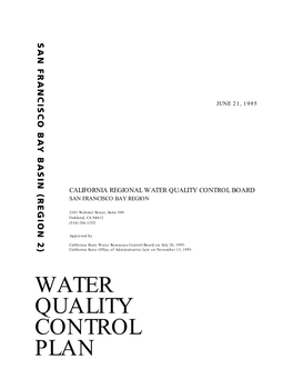 Water Quality Control Plan Was Prepared Under the Direction of Michael P