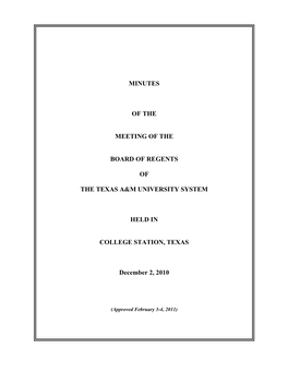 TABLE of CONTENTS MINUTES of the MEETING of the BOARD of REGENTS December 2, 2010