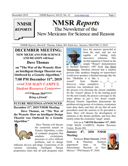 DECEMBER MEETING: from the Start, and Are Not NEW MEXICANS for SCIENCE Capable of Finding Truly and REASON Will Hear Innovative Solutions