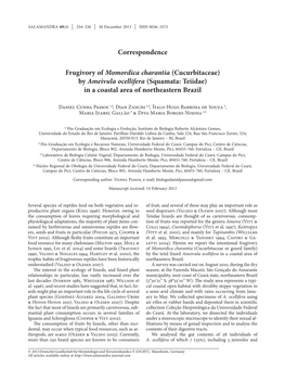 By Ameivula Ocellifera (Squamata: Teiidae) in a Coastal Area of Northeastern Brazil