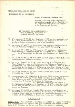 Ront Modifiée, W 1E Décret No 88-F15 Du 29 Jui]1Et 19St8 Portant Cônposition Du Conseil