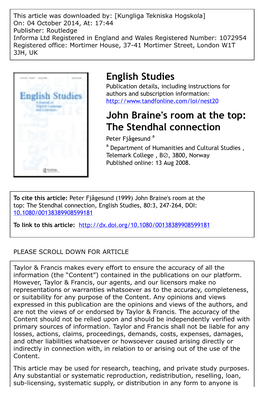 English Studies John Braine's Room at the Top: the Stendhal Connection