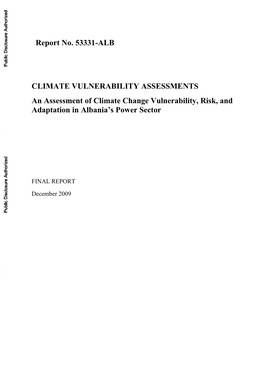 An Assessment of Climate Change Vulnerability, Risk, and Adaptation in Albania’S Power Sector