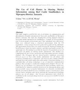 The Use of Cell Phones in Sharing Market Information Among Beef Cattle Smallholders in Mpwapwa District, Tanzania