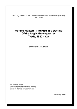 The Rise and Decline of the Anglo-Norwegian Ice Trade, 1850-1920