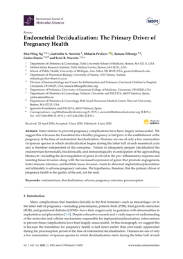 Endometrial Decidualization: the Primary Driver of Pregnancy Health