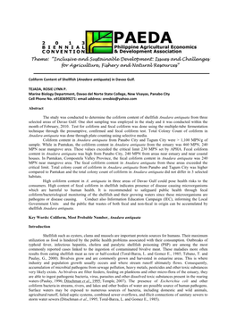 Coliform Content of Shellfish (Anadara Antiquata) in Davao Gulf