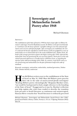 Sovereignty and Melancholia: Israeli Poetry After 1948