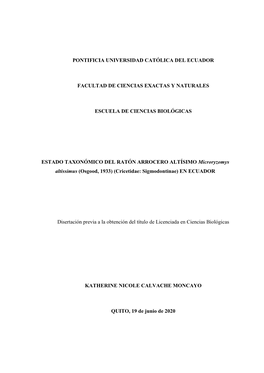 Pontificia Universidad Católica Del Ecuador Facultad De Ciencias Exactas Y Naturales Escuela De Ciencias Biológicas Estado