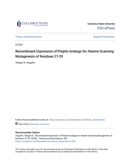 Recombinant Expression of Preptin Analogs for Alanine Scanning Mutagenesis of Residues 27-29