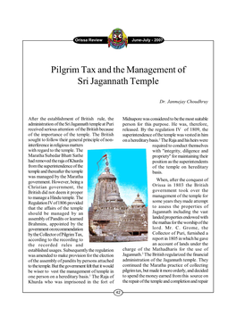 Pilgrim Tax and the Management of Sri Jagannath Temple