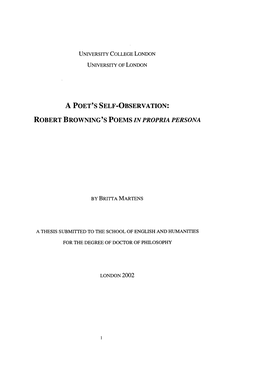 A Poet's Self-Observation: Robert Browning's Poems in Propria Persona