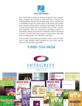 HAL LEONARD Is Proud to Present Songbooks from Integrity Music