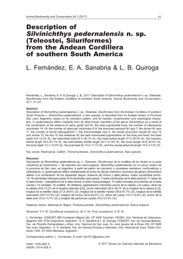 Teleostei, Siluriformes) from the Andean Cordillera of Southern South America