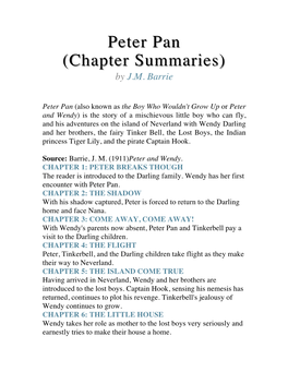 Sept/Oct Peter Pan Chapter Summaries