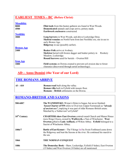 ROMANO-BRITISH and SAXONS EARLIEST TIMES – BC (Before