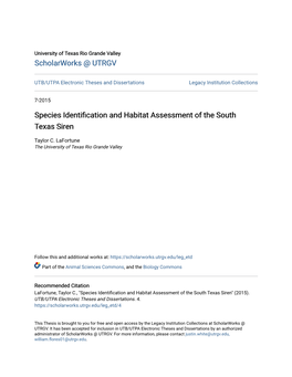 Species Identification and Habitat Assessment of the South Texas Siren