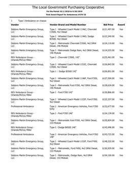 The Local Government Purchasing Cooperative for the Period 10/1/2018 to 9/30/2019 Final Award Report for Ambulances #570-18