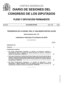 Diario De Sesiones De Pleno Y Diputación Permanente