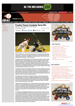 Frawley Tosses Complete Game Win | Perth Heat News