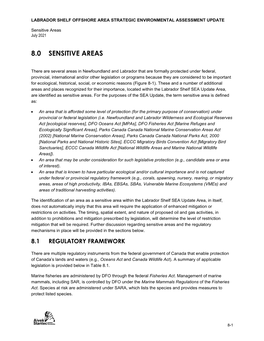 Labrador Shelf SEA Update Area, Are Identified As Sensitive Areas