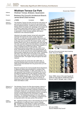 Wickham Terrace Car Park Revised Date 27/06/2011 Address Wickham Terrace, Brisbane, Queensland