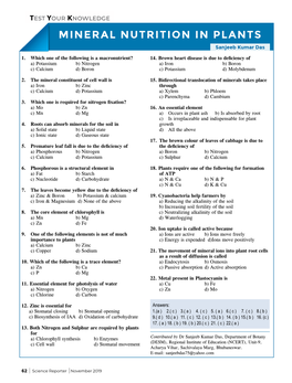 MINERAL NUTRITION in PLANTS Sanjeeb Kumar Das